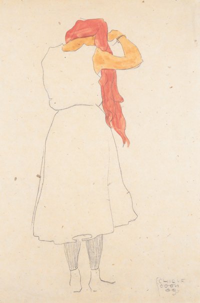 Stehende beim Kämmen von Egon Schiele